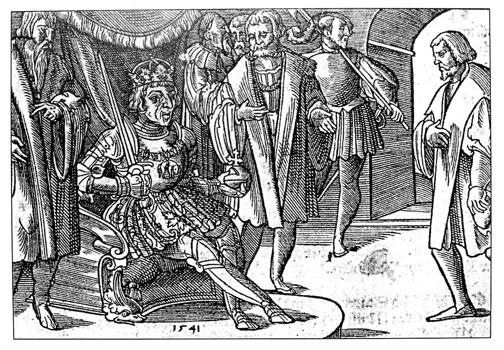 Volba Ferdinanda I. králem českým roku 1526 na dřevořezu z roku 1541. Přednáší Petr Vorel